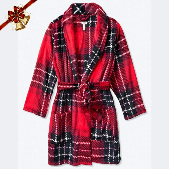 PINK Victoria's Secret Other - VS PINK Red Pepper & Black Plaid Cozy Robe